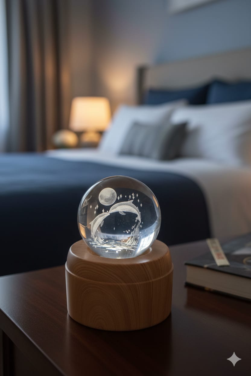 Dolphin Crystal Big Lamp - Rotating