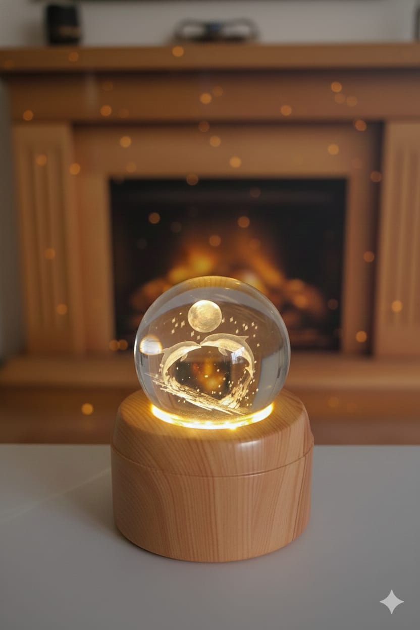 Dolphin Crystal Big Lamp - Rotating