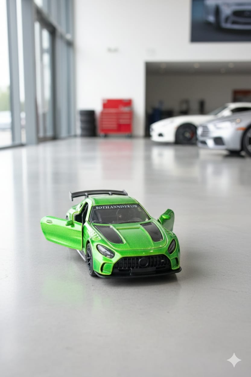Die Cast Metal Car With Pull Back - Green